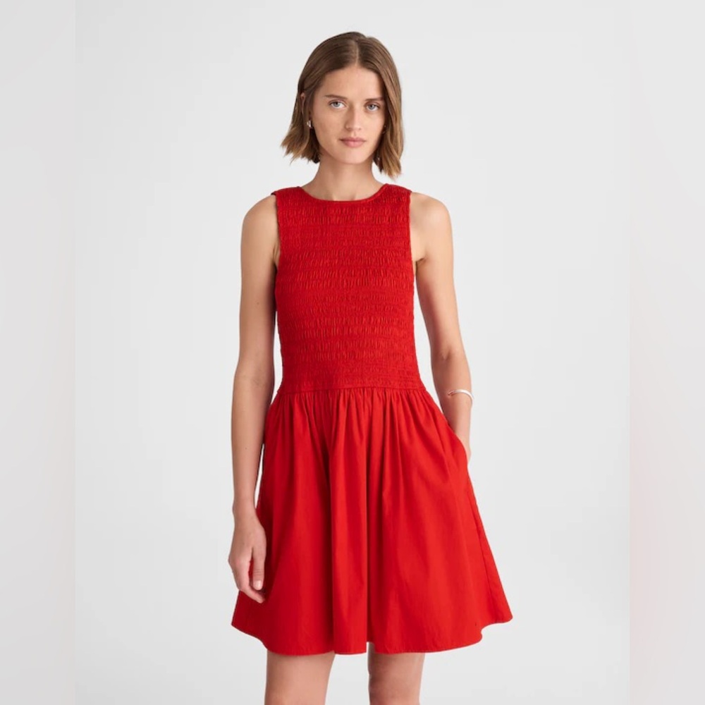 Madewell The Melody Scoopback Smocked Mini In Festival Red Dress Size S